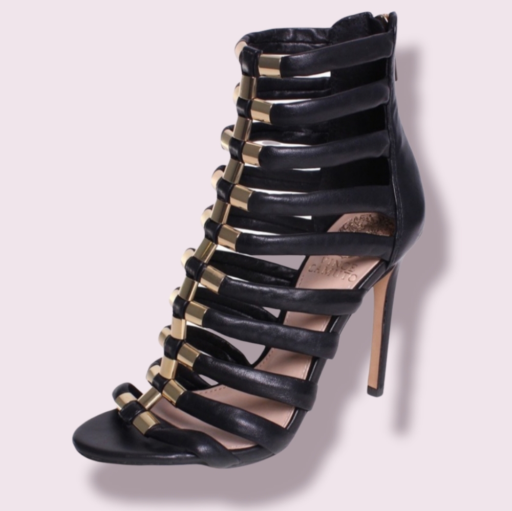 🔥VINCE CAMUTO🔥 Black Troy Gladiator Cage Strapped Heels